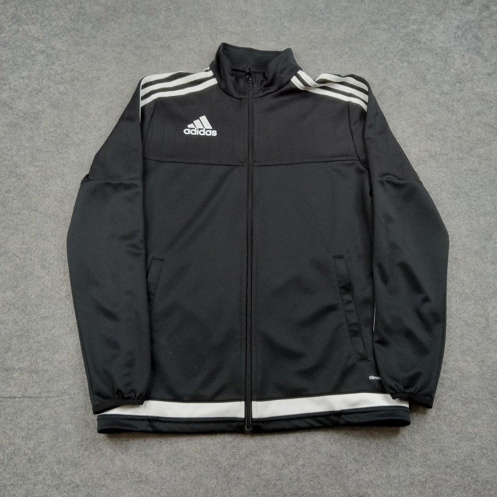 Adidas Track Jacket Youth 13-14 Years Black Climacool Full Zip 3 Stripe Athletic